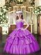Dazzling Lilac Sleeveless Floor Length Beading and Ruffled Layers Lace Up Little Girls Pageant Gowns