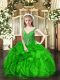 Green Organza Lace Up Kids Formal Wear Sleeveless Floor Length Beading and Ruffles