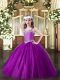 Stylish Eggplant Purple Ball Gowns Tulle Straps Sleeveless Beading Floor Length Lace Up Kids Formal Wear