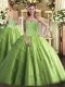 Tulle Sweetheart Sleeveless Lace Up Beading Quinceanera Dress in Olive Green