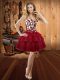 On Sale Sleeveless Mini Length Embroidery and Ruffled Layers Lace Up Prom Gown with Wine Red