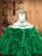 High End Halter Top Sleeveless Satin and Organza Quinceanera Gowns Embroidery and Ruffles Lace Up