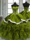 Olive Green Sleeveless Beading and Ruffles Floor Length Sweet 16 Dress