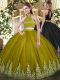 Olive Green Sleeveless Tulle Backless 15th Birthday Dress for Military Ball and Sweet 16 and Quinceanera