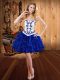 Edgy Royal Blue Strapless Lace Up Embroidery and Ruffles Homecoming Dress Sleeveless