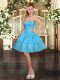 Fantastic Organza Sweetheart Sleeveless Lace Up Beading and Ruffled Layers Dress for Prom in Aqua Blue