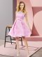 Hot Selling Sleeveless Lace Knee Length Zipper Vestidos de Damas in Rose Pink with Bowknot