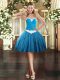 Fancy Baby Blue Sleeveless Mini Length Appliques Lace Up Prom Dresses