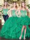 Custom Made Floor Length Ball Gowns Sleeveless Green Sweet 16 Dresses Lace Up