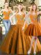 Gorgeous Orange Red Ball Gowns Beading Sweet 16 Dresses Lace Up Tulle Sleeveless Floor Length