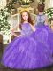Great Tulle Sleeveless Floor Length Little Girl Pageant Dress and Beading and Ruffles