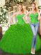 Edgy Floor Length Green Quince Ball Gowns Organza Sleeveless Beading and Ruffles