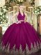 Floor Length Zipper Quinceanera Gowns Fuchsia for Military Ball and Sweet 16 and Quinceanera with Appliques