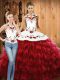 Lovely Red Halter Top Neckline Embroidery and Ruffled Layers Vestidos de Quinceanera Sleeveless Lace Up