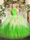 Extravagant Organza Scoop Sleeveless Zipper Lace and Ruffles Quince Ball Gowns in Multi-color