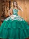 Extravagant Turquoise Sleeveless Sweep Train Embroidery Vestidos de Quinceanera