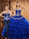 Blue Ball Gowns Tulle Sweetheart Sleeveless Embroidery and Ruffled Layers Floor Length Lace Up Quince Ball Gowns