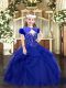 Superior Sleeveless Floor Length Beading and Ruffles Lace Up Pageant Dress with Royal Blue