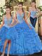 Fantastic Aqua Blue Sleeveless Tulle Lace Up Quinceanera Dresses for Military Ball and Sweet 16 and Quinceanera