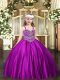 Purple Sleeveless Satin Lace Up Little Girl Pageant Dress for Party and Quinceanera