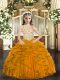 Orange Ball Gowns Tulle Straps Sleeveless Beading and Ruffles Floor Length Lace Up Little Girls Pageant Dress