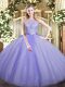 Comfortable Tulle Sleeveless Floor Length Vestidos de Quinceanera and Lace