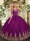 Tulle Sleeveless Floor Length Ball Gown Prom Dress and Beading and Appliques