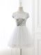 Cap Sleeves Tulle Mini Length Zipper Wedding Party Dress in White with Sequins