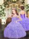 Lavender Lace Up Little Girl Pageant Gowns Appliques and Ruffles and Pick Ups Sleeveless Floor Length