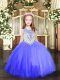 Popular Baby Blue Sleeveless Tulle Zipper Girls Pageant Dresses for Party and Quinceanera