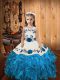 Fashionable Floor Length Baby Blue Little Girls Pageant Gowns Organza Sleeveless Embroidery and Ruffles