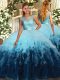 Free and Easy Multi-color Ball Gowns Scoop Sleeveless Tulle Floor Length Backless Beading and Ruffles Sweet 16 Dresses
