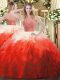Smart Halter Top Sleeveless Quince Ball Gowns Floor Length Beading and Ruffles Multi-color Tulle