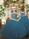 Perfect Teal Tulle Lace Up Pageant Gowns For Girls Sleeveless Floor Length Beading