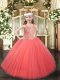 Coral Red Girls Pageant Dresses Party and Quinceanera with Beading Straps Sleeveless Lace Up