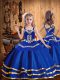 Glorious Royal Blue Straps Lace Up Beading and Embroidery and Ruffled Layers Little Girls Pageant Dress Sleeveless
