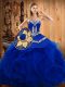 Blue Sweetheart Lace Up Embroidery and Ruffles 15th Birthday Dress Sleeveless