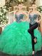 Sleeveless Tulle Floor Length Lace Up 15th Birthday Dress in Turquoise with Beading and Ruffles