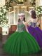 Dark Green Tulle Lace Up Halter Top Sleeveless Floor Length Girls Pageant Dresses Beading