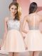 Peach Tulle Zipper Evening Dress Sleeveless Mini Length Beading