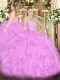 Best Lilac Lace Up Sweetheart Beading and Ruffles 15 Quinceanera Dress Organza Sleeveless
