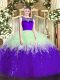 Customized Multi-color Ball Gowns Tulle Scoop Sleeveless Beading and Ruffles Floor Length Zipper Vestidos de Quinceanera