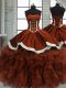 Sweetheart Sleeveless Lace Up Quinceanera Gowns Rust Red Organza
