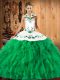 Low Price Floor Length Lace Up Vestidos de Quinceanera Green for Military Ball and Sweet 16 and Quinceanera with Embroidery and Ruffles