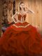 Sweetheart Sleeveless 15th Birthday Dress Floor Length Embroidery and Ruffles Rust Red Organza