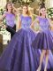 Cute Scoop Sleeveless Quince Ball Gowns Floor Length Beading Lavender Tulle