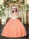 Orange Red Sleeveless Floor Length Beading Lace Up Pageant Dress for Girls