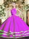 Decent Fuchsia Ball Gowns Tulle Scoop Sleeveless Lace Floor Length Zipper Sweet 16 Quinceanera Dress