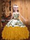 Fashion Gold Lace Up Kids Formal Wear Embroidery and Ruffles Sleeveless Floor Length