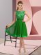 Sleeveless Chiffon Knee Length Backless Evening Dress in Green with Appliques